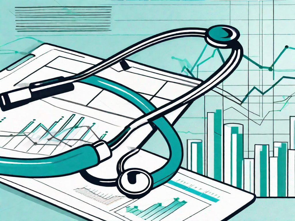 A stethoscope and a clipboard with charts and graphs