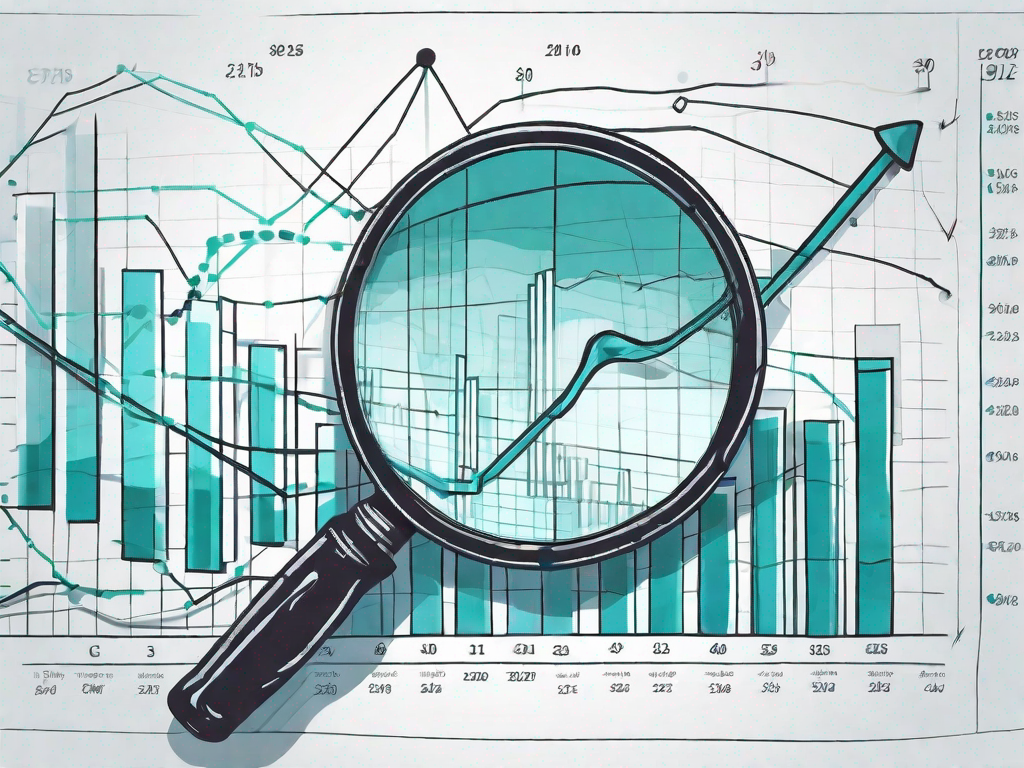 A magnifying glass hovering over a complex business chart