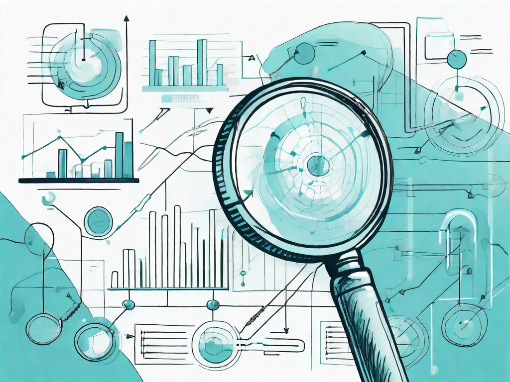 A magnifying glass focusing on a complex flowchart