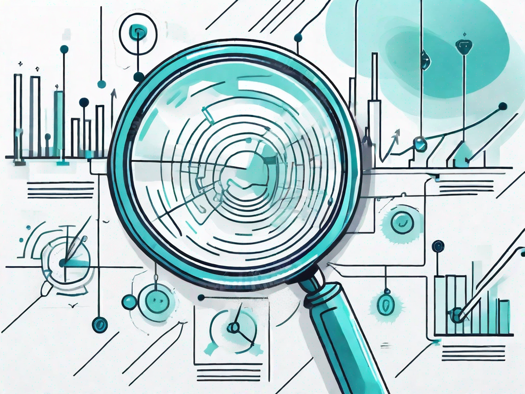 A magnifying glass hovering over a flowchart that represents various business processes