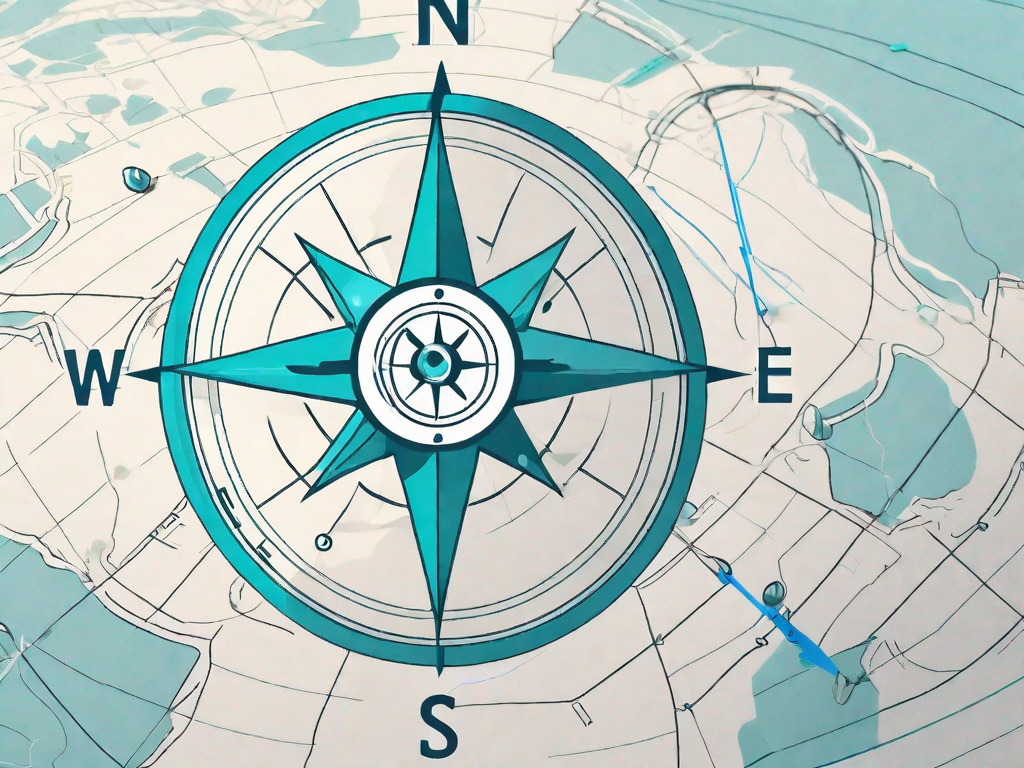 A compass pointing towards symbols representing different resources (like a water drop