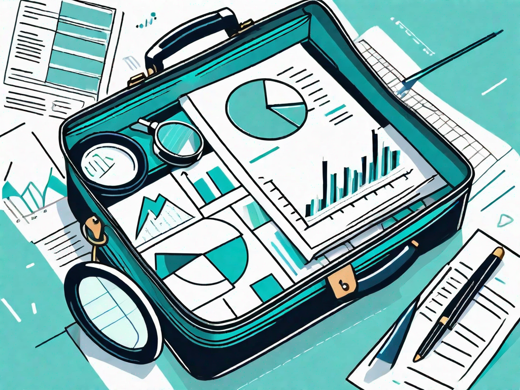 A briefcase filled with various business-related items such as charts