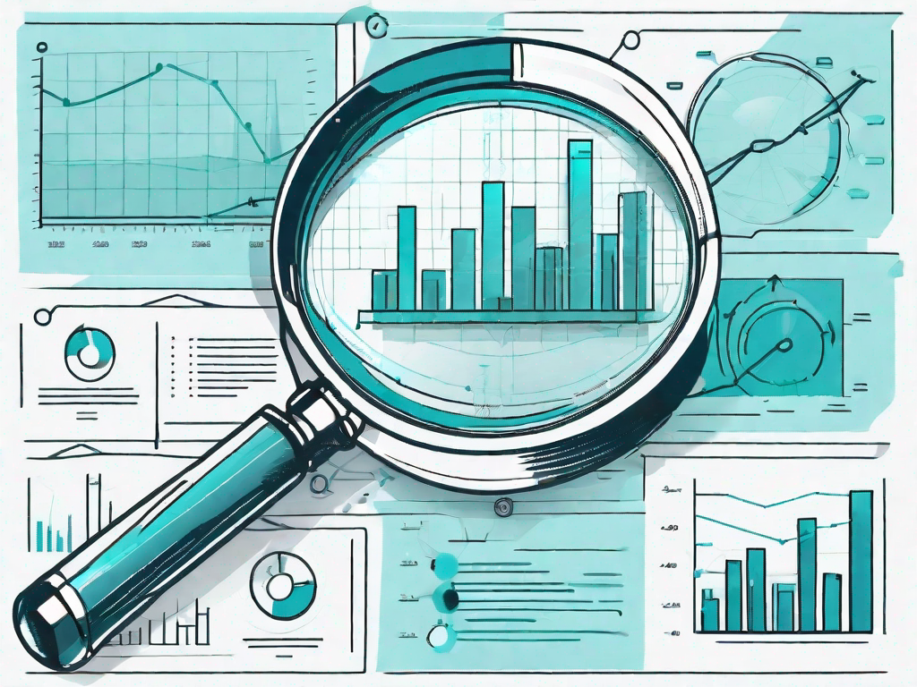 A magnifying glass hovering over a complex business chart