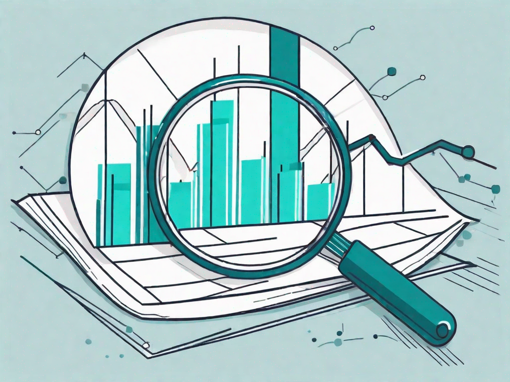 A magnifying glass hovering over a pie chart and bar graphs