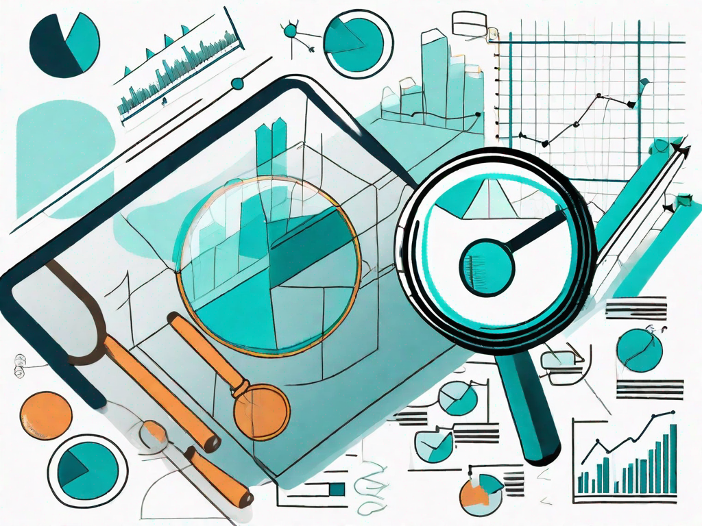 A business analyst's tools such as a magnifying glass