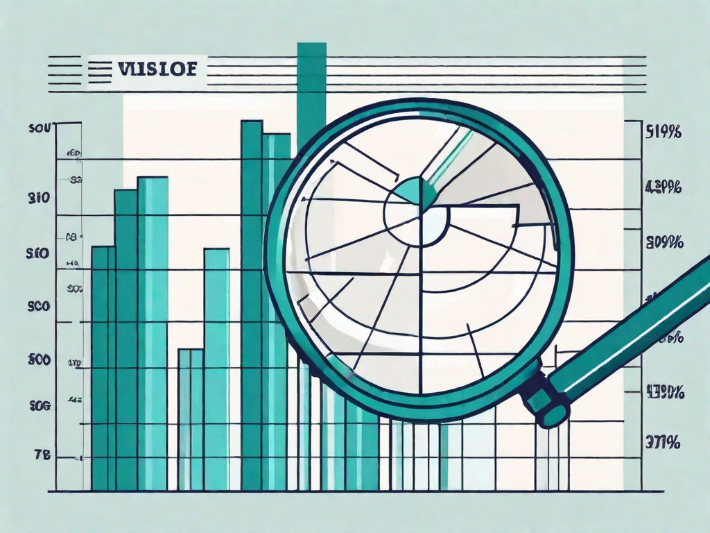 A magnifying glass over a pie chart and a bar graph