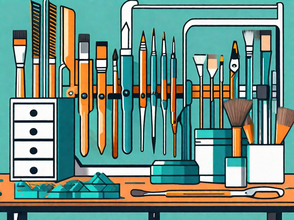 A toolbox filled with various graphic design tools like a color palette