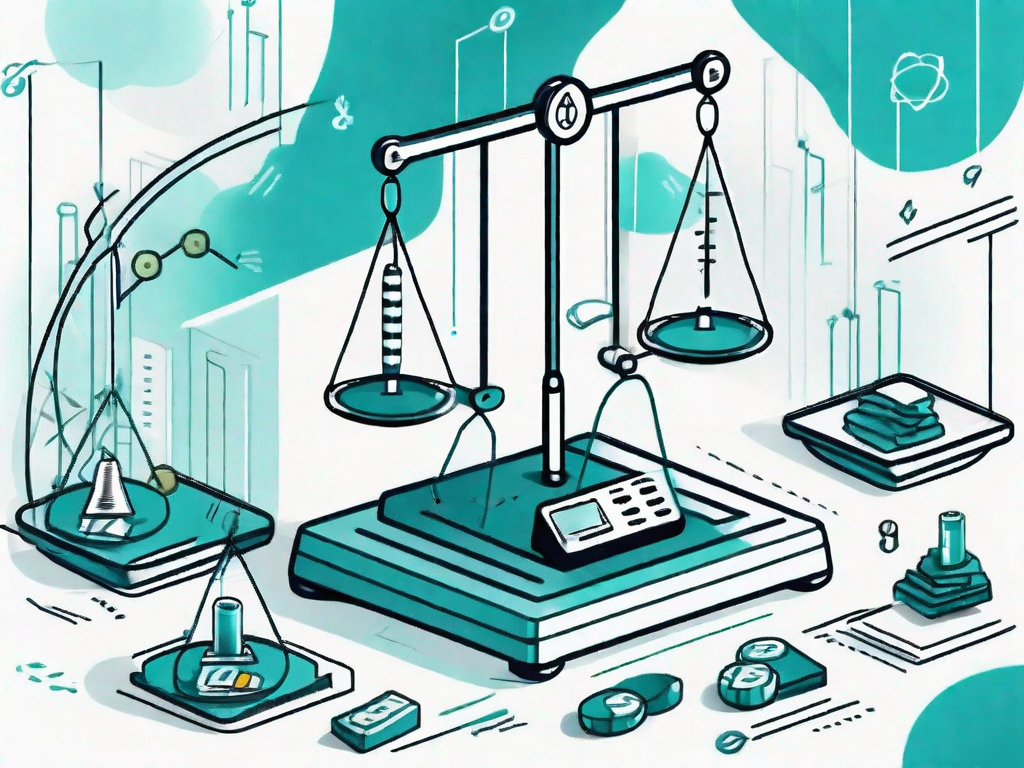 A balance scale with different financial symbols on both sides