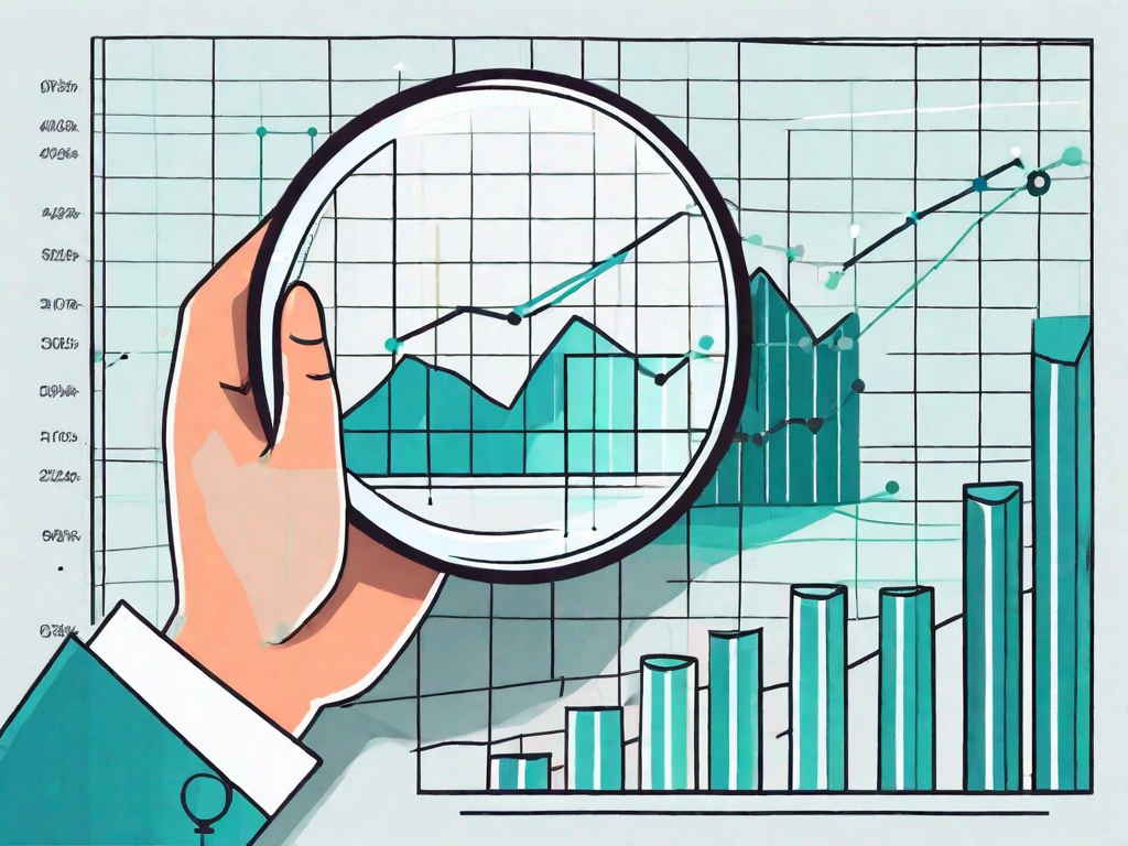 A magnifying glass focusing on a pie chart and bar graph representing business data analysis