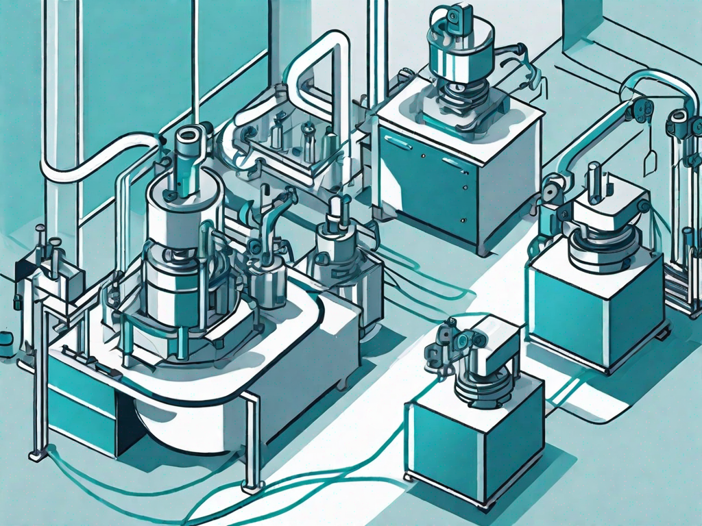 A manufacturing assembly line with various interconnected machines symbolizing a process model