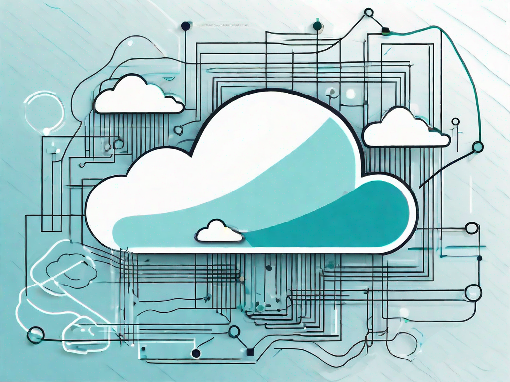 A cloud symbolizing saas (software as a service) interconnected with various abstract shapes and lines representing the process modeling steps