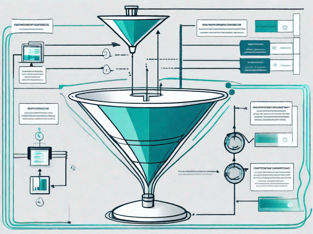 A marketing funnel seamlessly transitioning into a detailed process flowchart