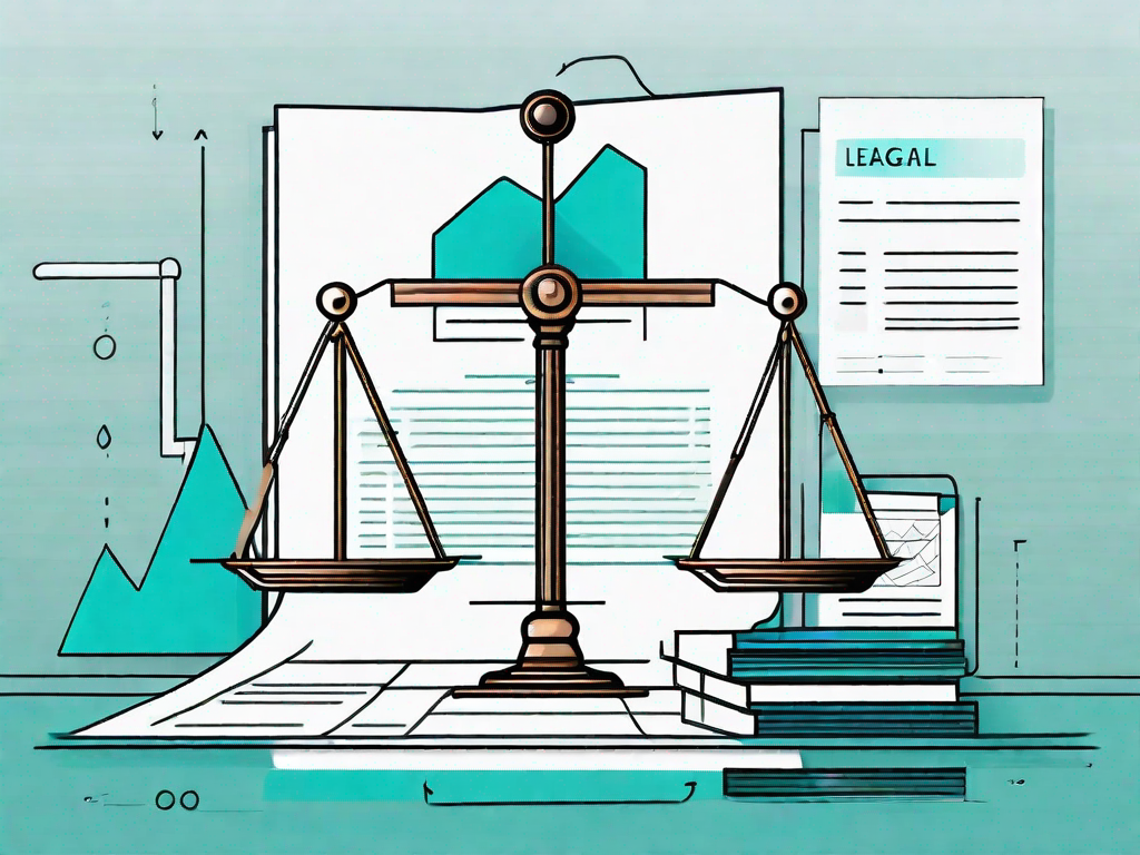 A balanced scale with legal documents on one side and a process flowchart on the other