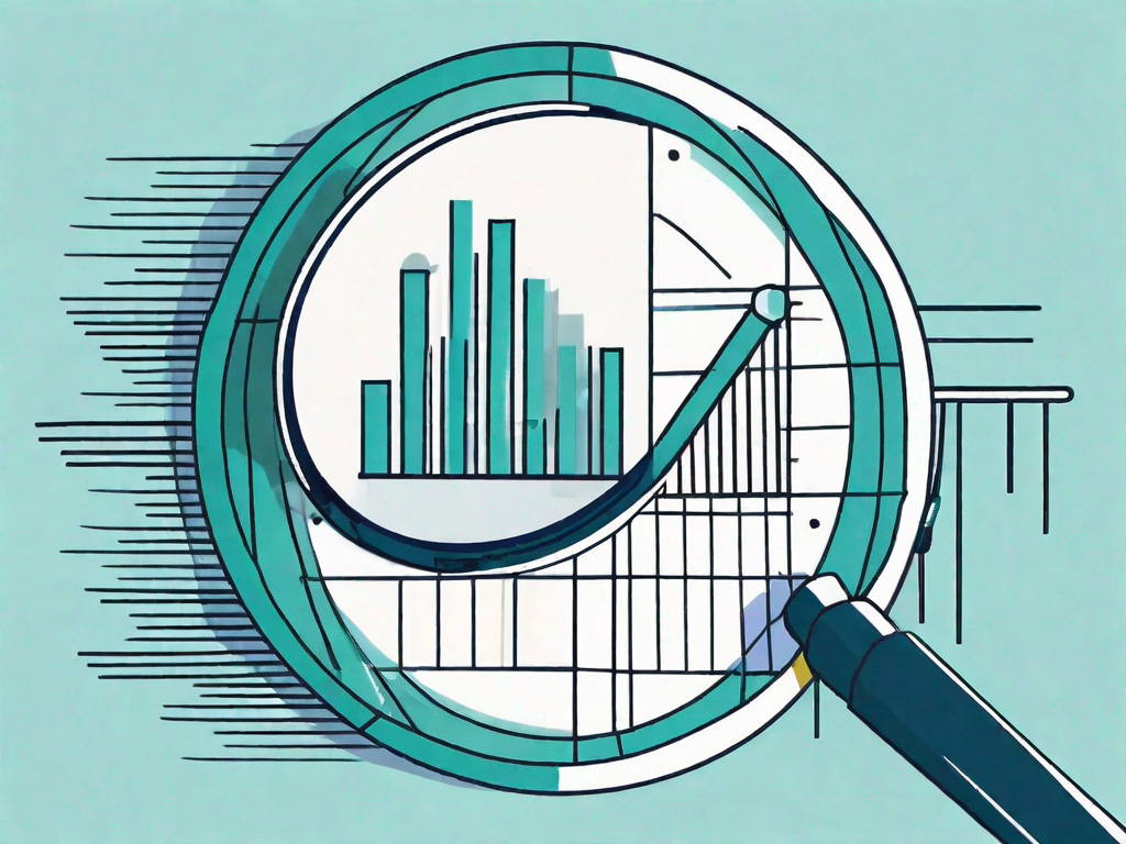 A magnifying glass over a pie chart and bar graph