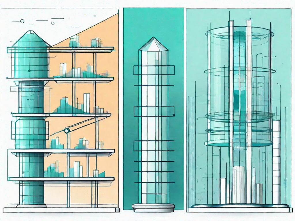 A vertical prototype structure with different layers representing various stages of business analysis such as data gathering