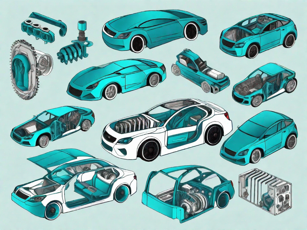 Various car parts separated into individual components