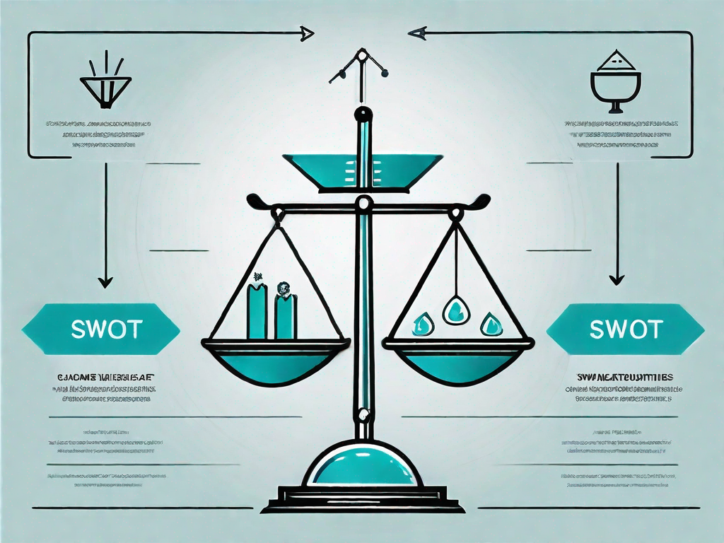 A balanced scale with the four quadrants of swot (strengths