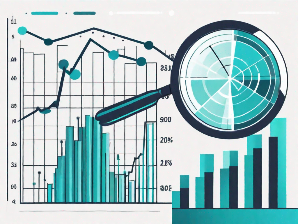 A magnifying glass hovering over a bar graph and pie chart to symbolize the in-depth analysis of statistical data