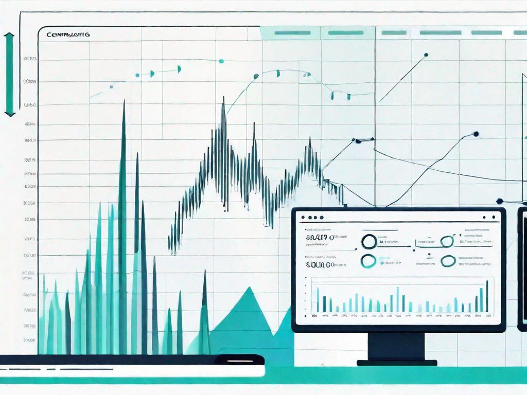 A computer screen displaying a chart with fluctuating data points and the atlassian analytics interface