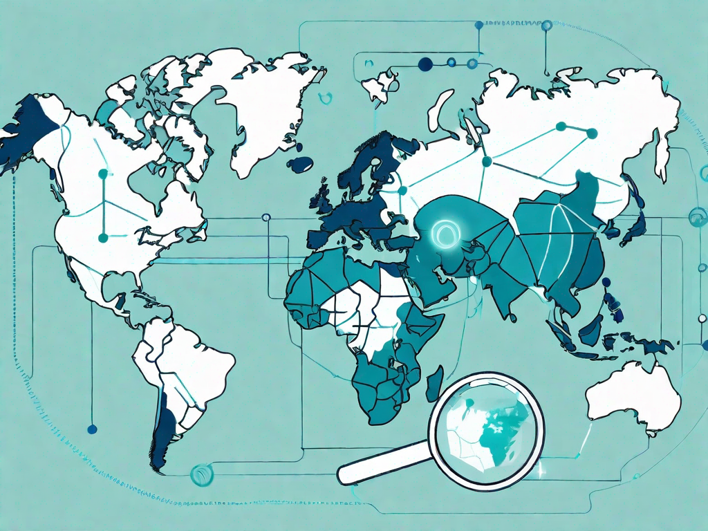 A global map connected with various digital nodes