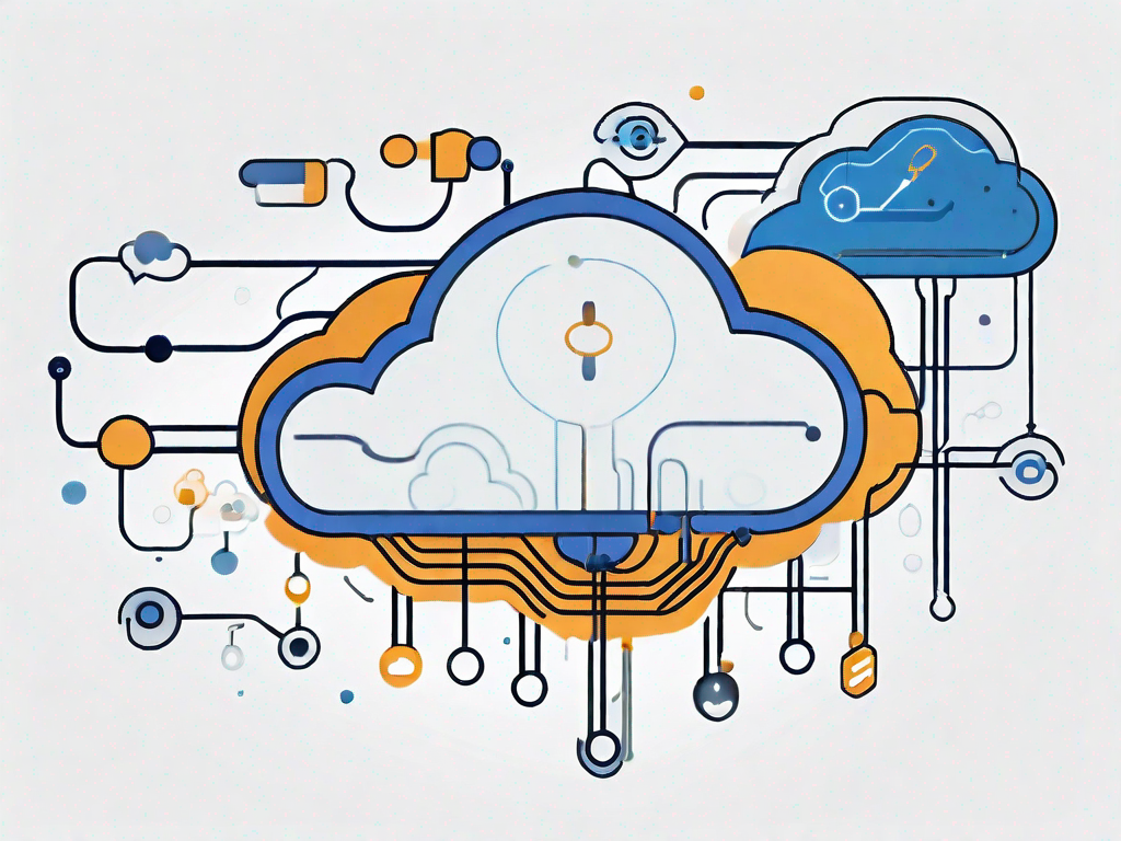 A digital cloud connected to a series of interconnected dialogue bubbles