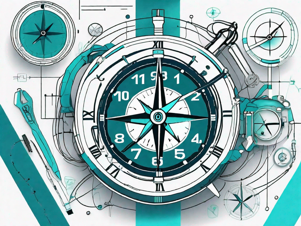 A clock intertwined with a compass