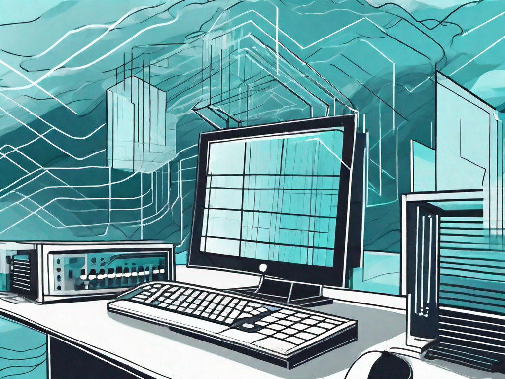 A computer processing data with clouds of varying shades representing fuzzy logic concepts