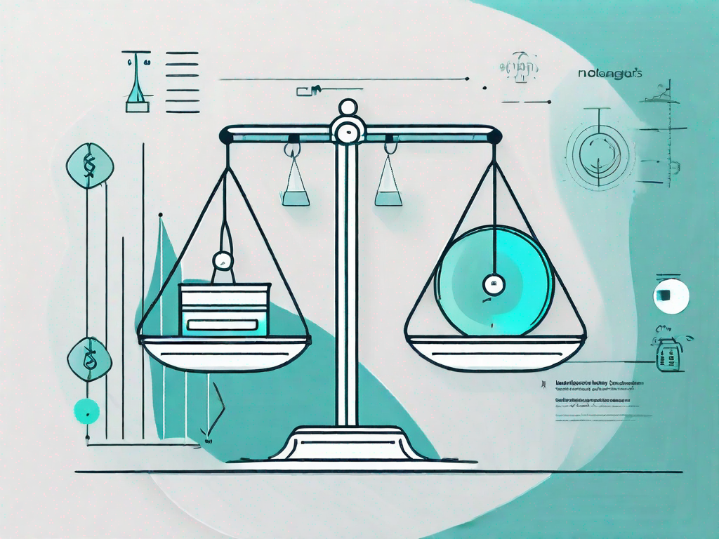 A balanced scale with product icons on one side and data charts on the other