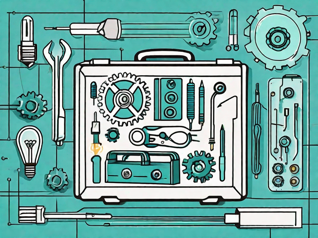 A toolbox filled with various technical tools such as gears