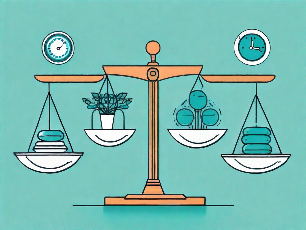 A balanced scale with various product icons on each side