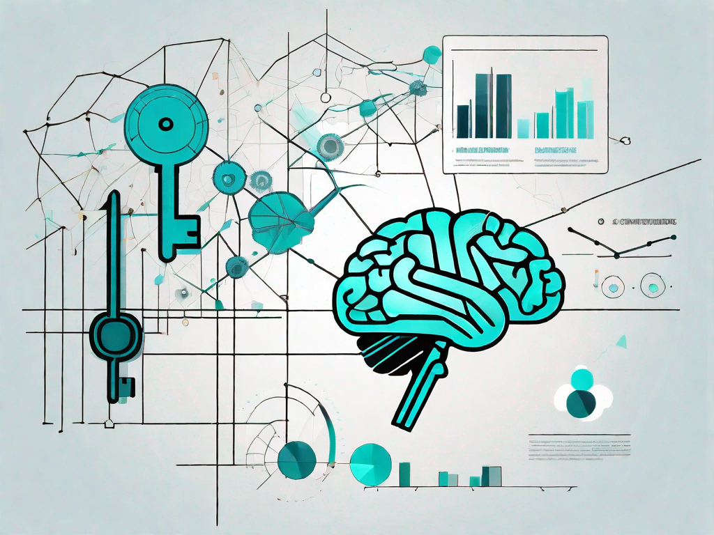 A large key unlocking a symbolic brain filled with graphs