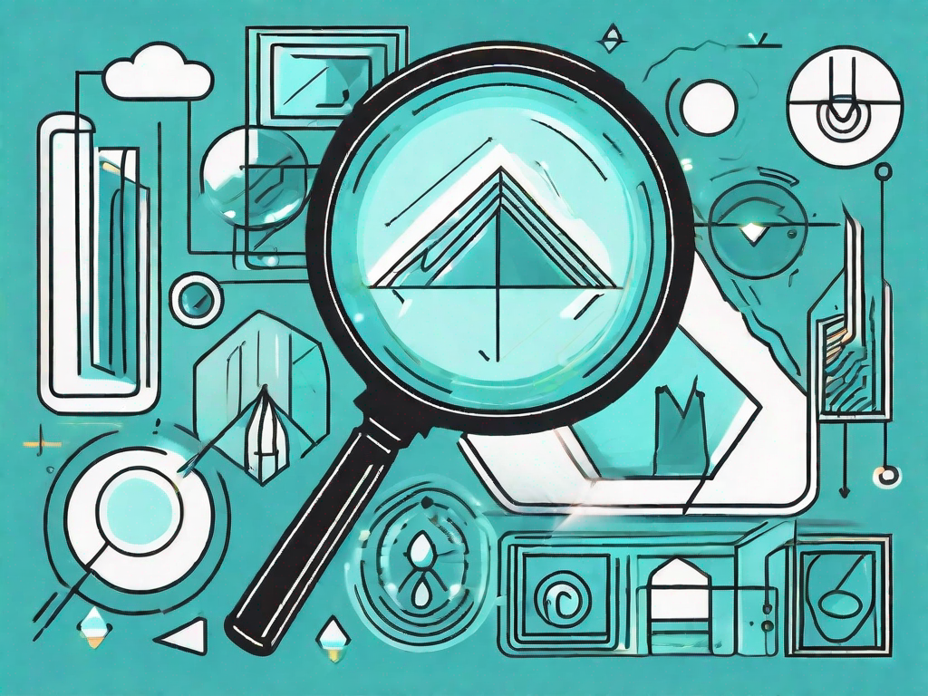 A magnifying glass examining a series of different shapes and symbols