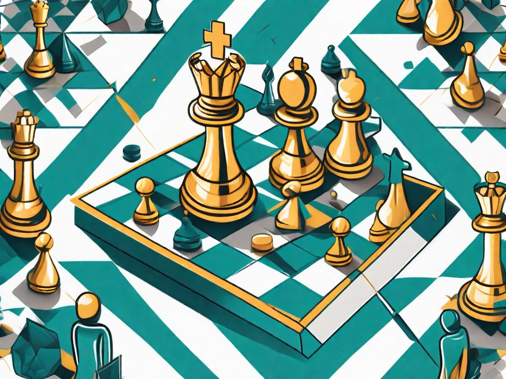 A chessboard with various pieces strategically placed