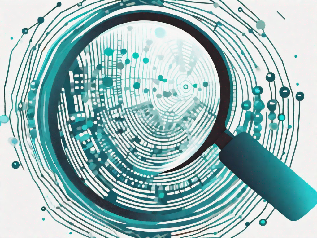 A magnifying glass examining a cluster of binary codes