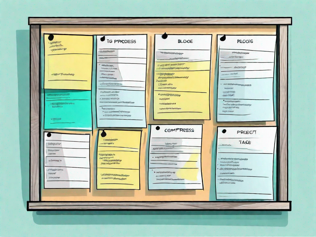 A detailed yet organized corkboard filled with color-coded post-it notes representing various tasks