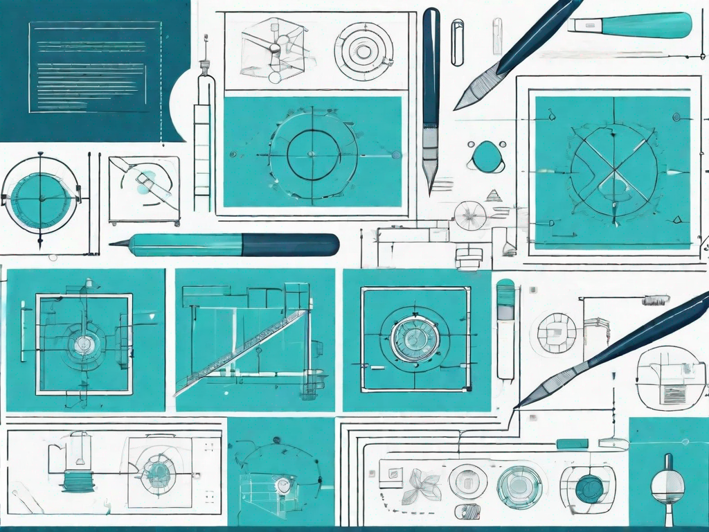 A blueprint with various design elements and tools