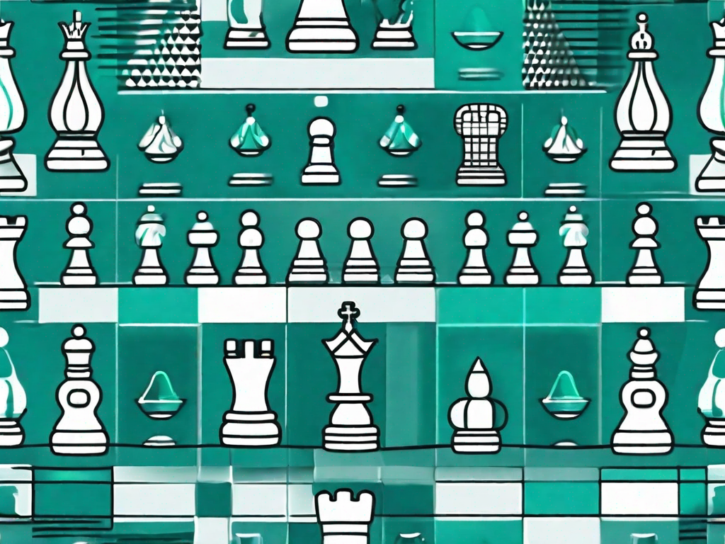 A chess board with various product-related icons as chess pieces