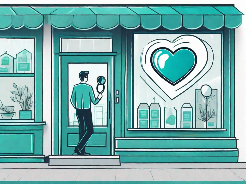 A heart-shaped storefront with a magnifying glass focusing on it