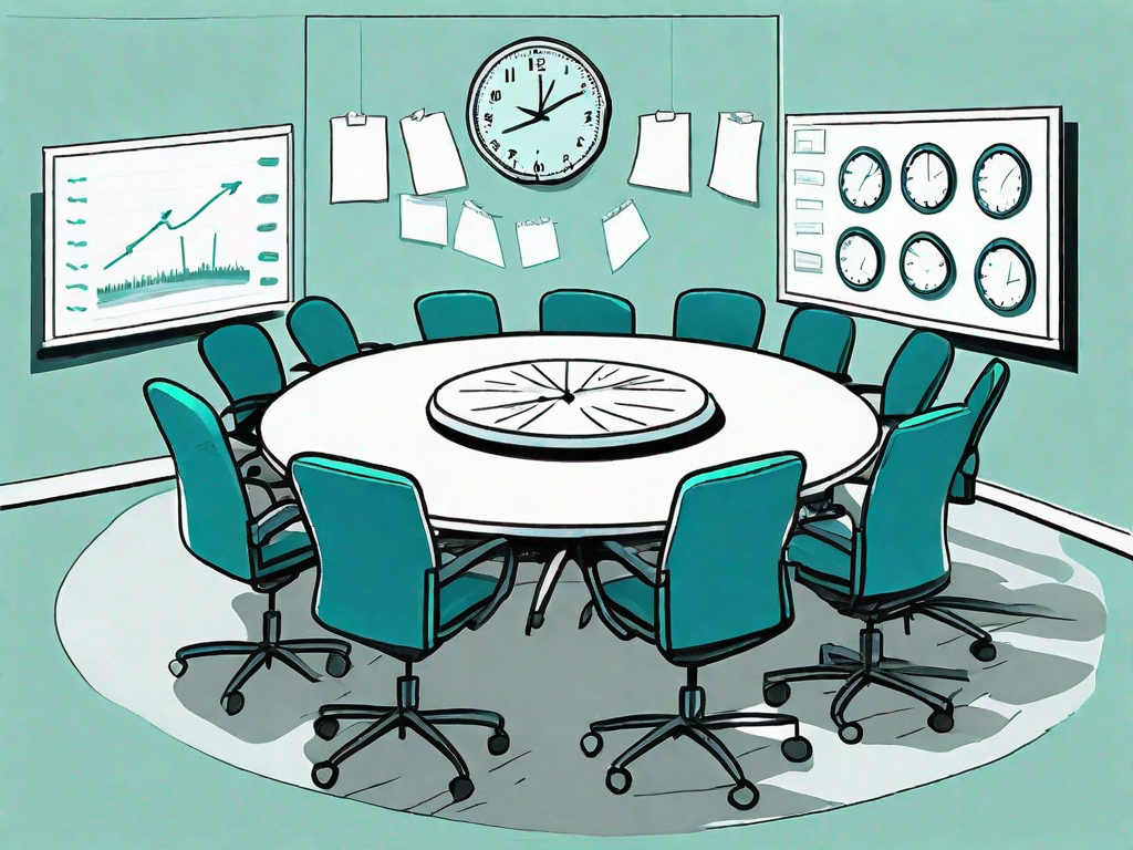 A conference room with a round table