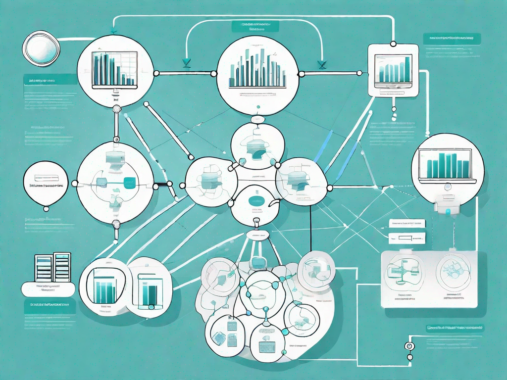 A detailed data flow diagram showing various elements like databases