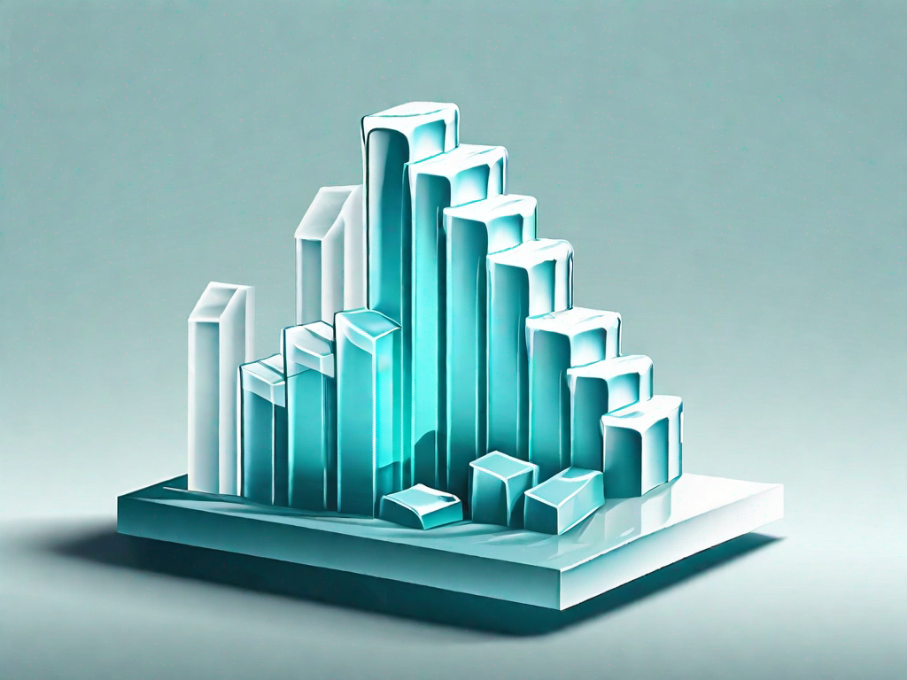 A three-dimensional ice sculpture shaped like a bar graph