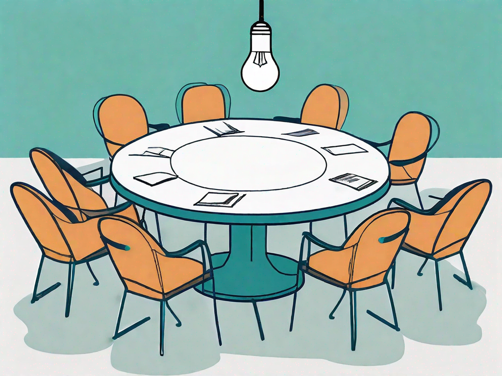 A round table with several empty chairs