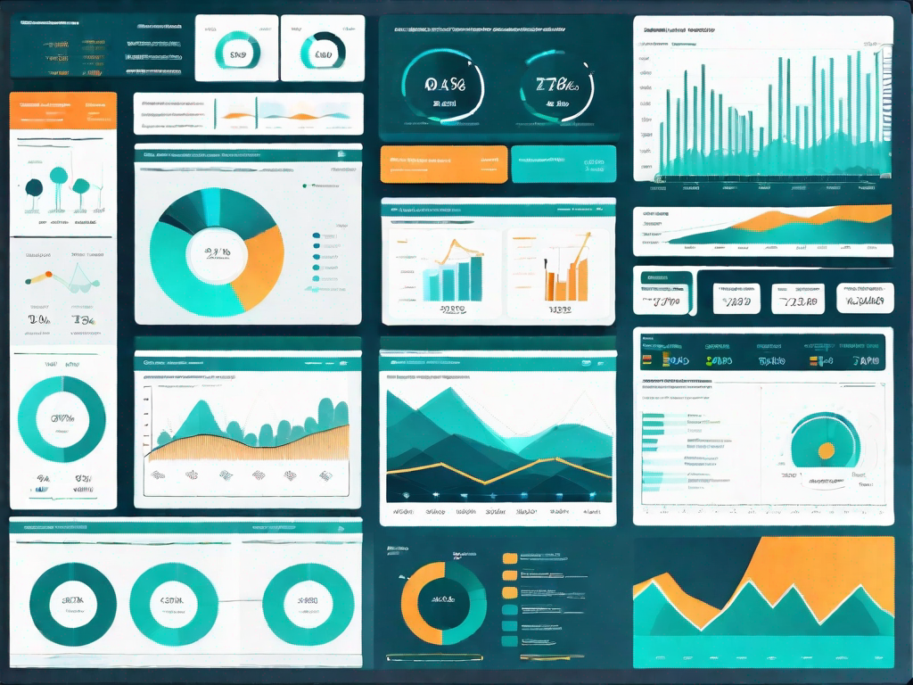 A computer screen displaying a vibrant and dynamic tableau dashboard with various data analysis graphs and charts