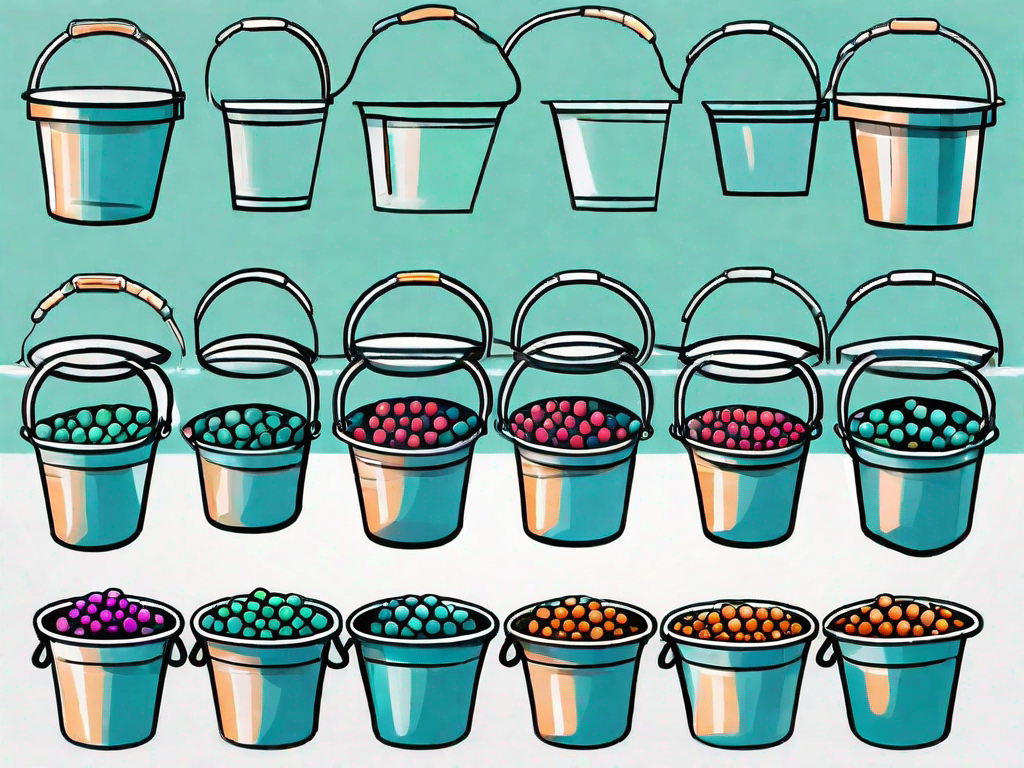 A series of buckets lined up in a row