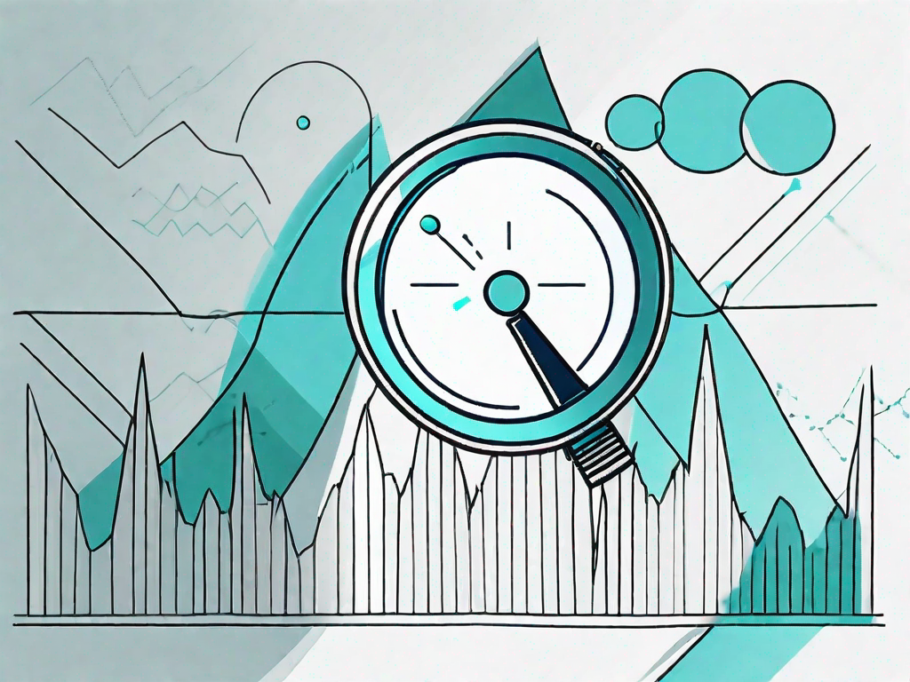 A magnifying glass focusing on a line graph with exaggerated