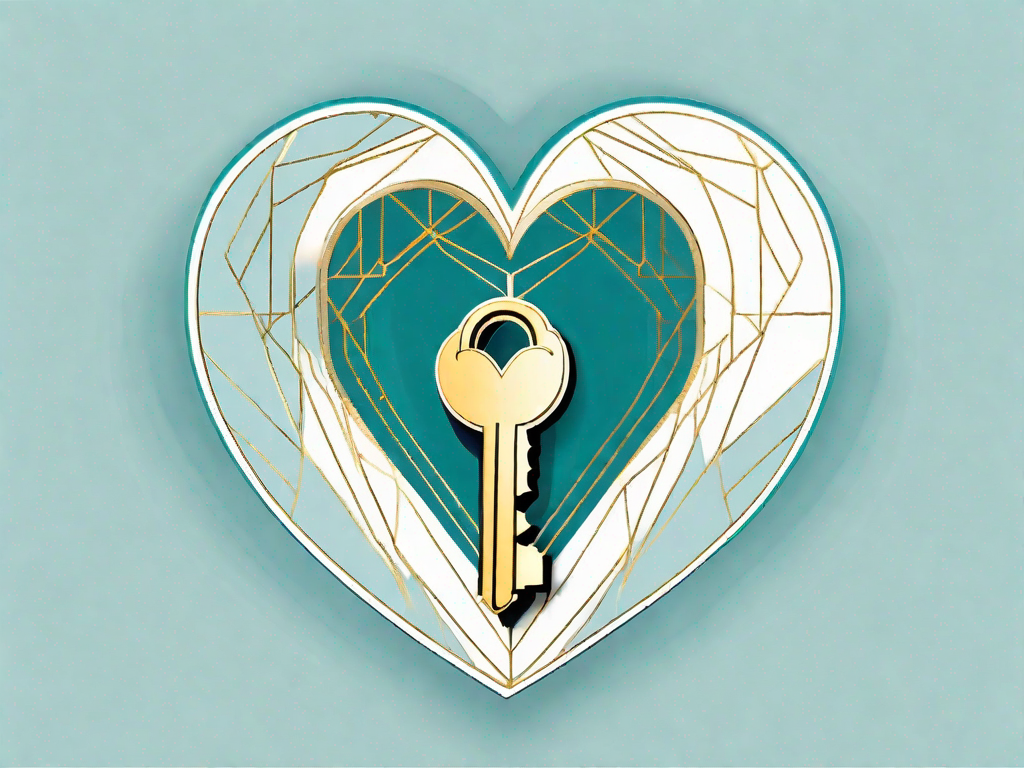 A heart-shaped keyhole with a golden key approaching it