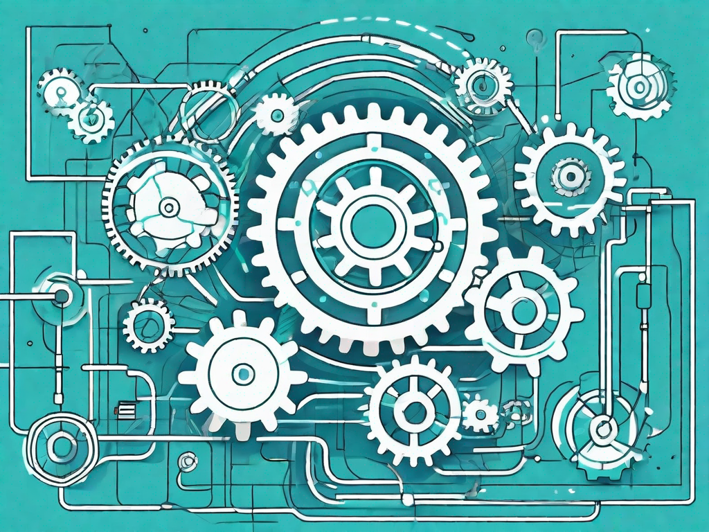 A platform with various digital tools and gears interconnecting