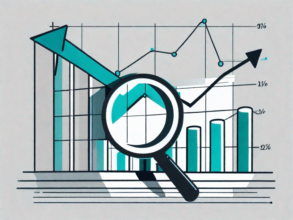 A magnifying glass hovering over a bar graph and pie chart