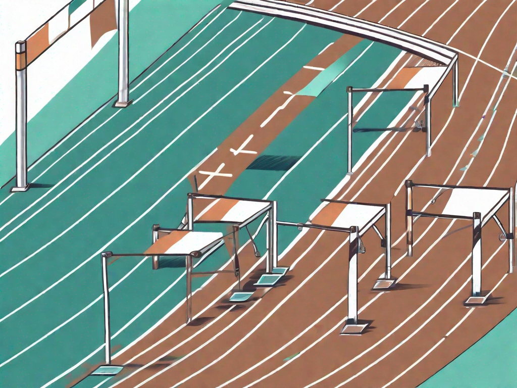 A running track with hurdles