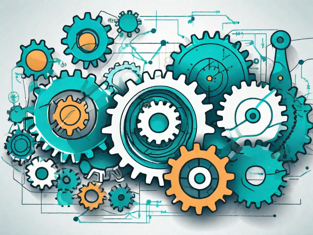 Various software development tools and gears working together